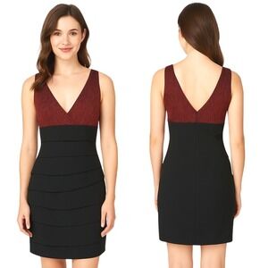 EnFocus Studio Dress Size 4 Black Red Sleeveless Tiered V-Neck‎ Stretch Sexy